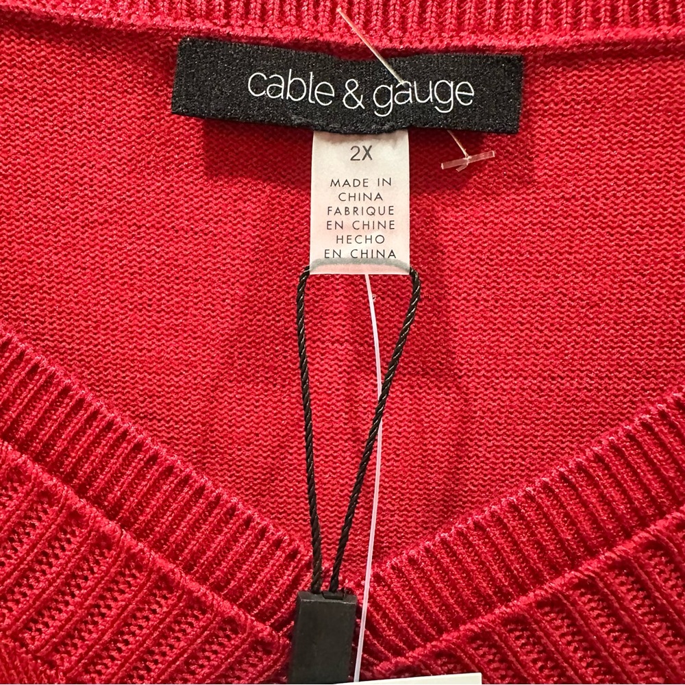 Cable‎ & Gauge Red V-Neck Sweater Women's Size 2X NEW - Picture 7 of 9